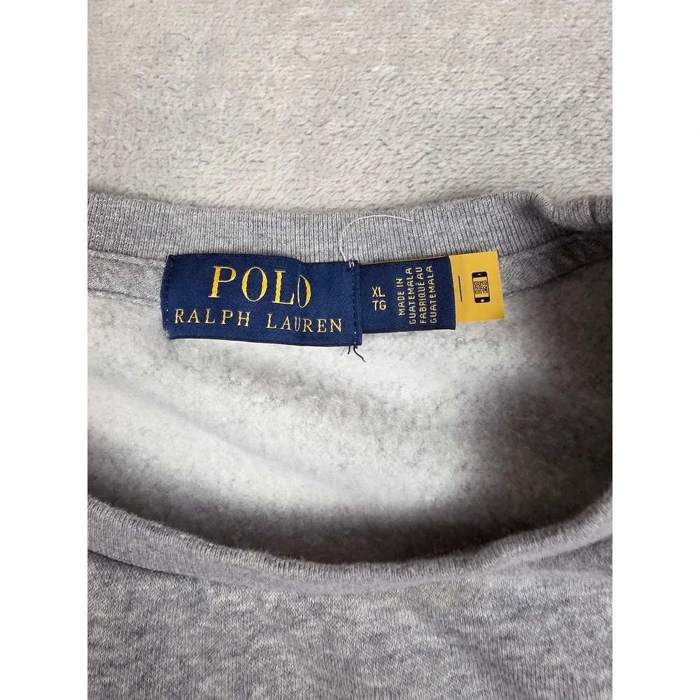 Polo Ralph Lauren Sweatshirt Mens XL Gray Big Logo Spellout Fleece Crewneck